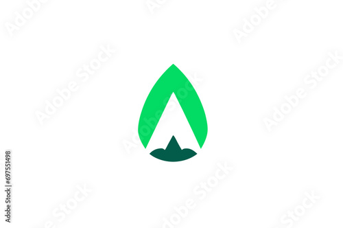 creative logo design "green" stylized letter 'A' with a base that resembles a grounding element, an upturned 'V'