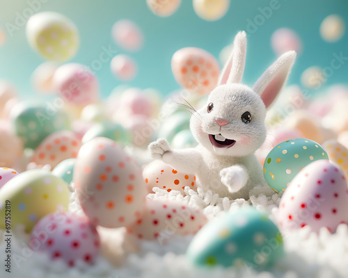 Euphoric Easter Bunny with Airborne Pastel Eggs photo
