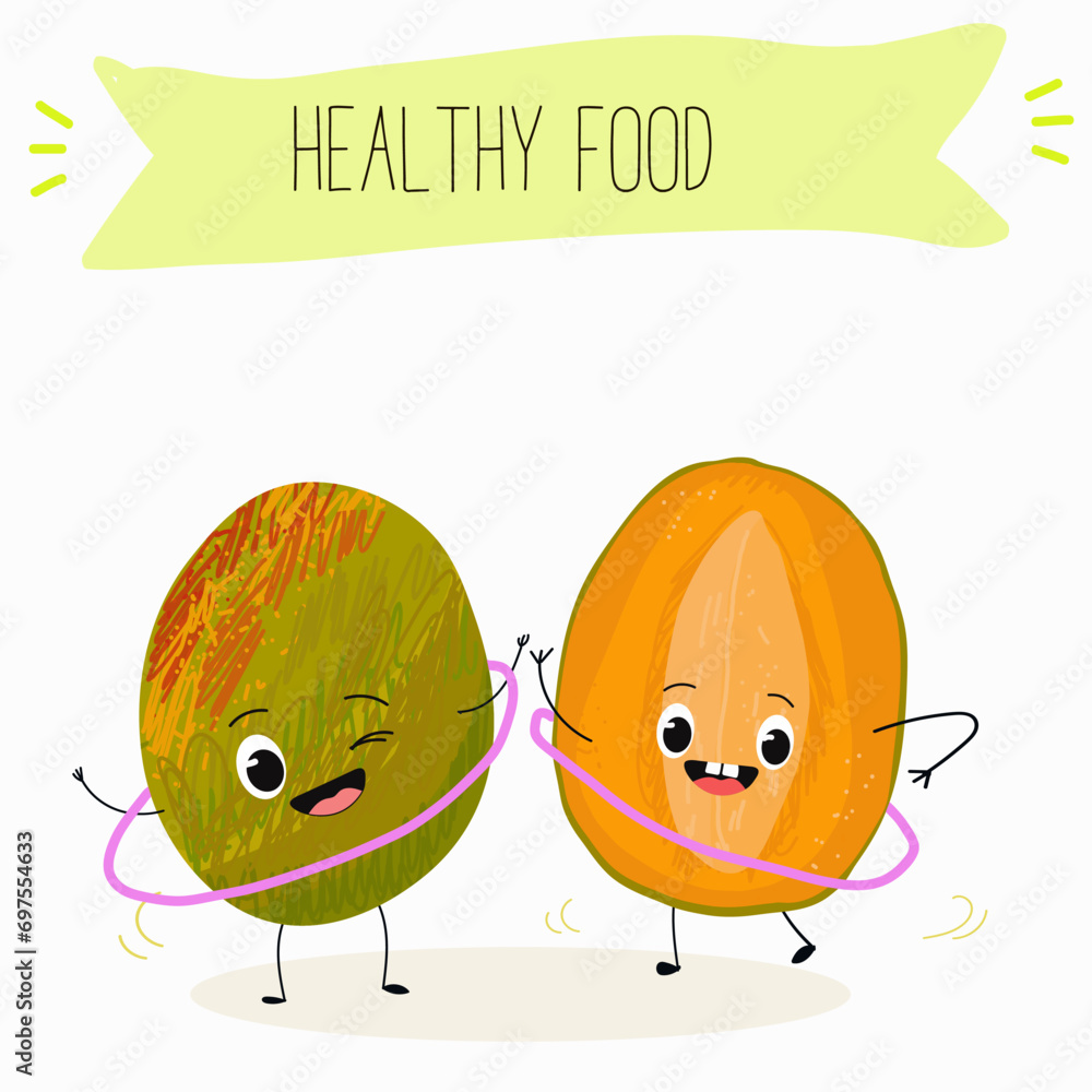 Cute mango cartoon characters with different activities. Flat vector illustration, funny fruits. Organic food. Cute mango cartoon characters with different activities. Flat vector illustration, funny fruits. Organic food.
