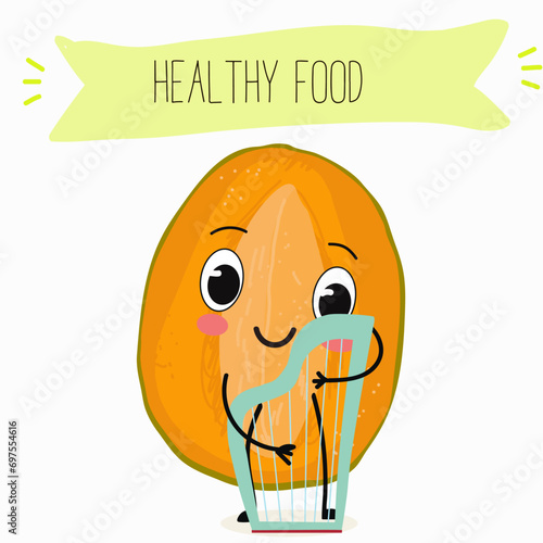 Cute mango cartoon characters with different activities. Flat vector illustration, funny fruits. Organic food.