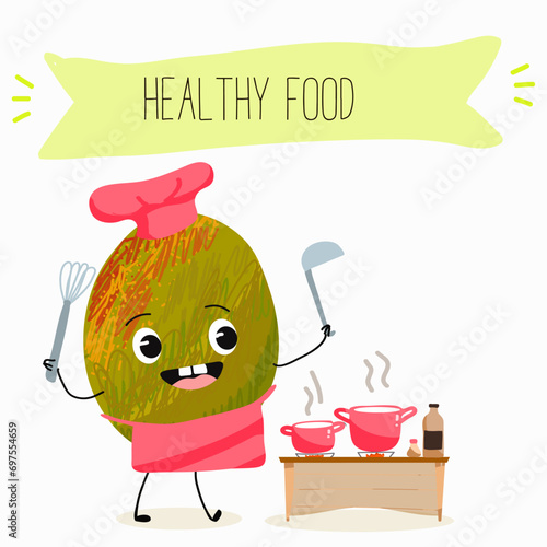 Cute mango cartoon characters with different activities. Flat vector illustration, funny fruits. Organic food.