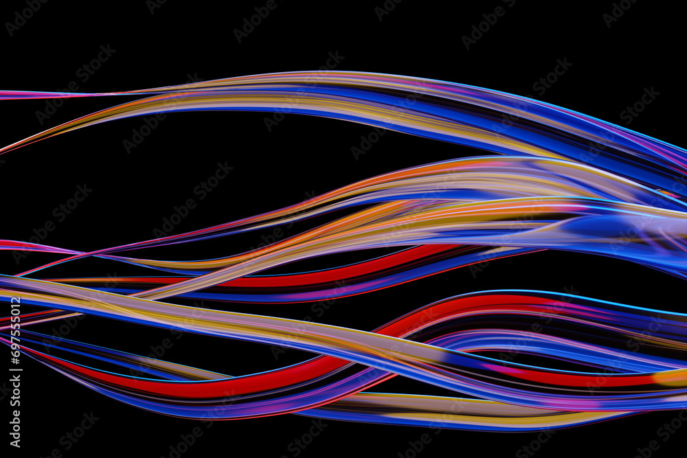 3d illustration of design colorful abstract wave on a black background. Voice recognition, equalizer, audio recorder. Symbol of intelligent technology 3d illustration of design colorful abstract wave on a black background. Voice recognition, equalizer, audio recorder. Symbol of intelligent technology