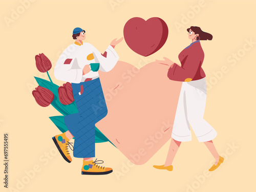 Happy Valentine's Day flat character vector concept business hand drawn illustration 