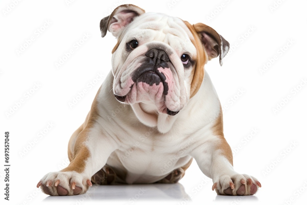Bulldog saying hello with paw – transparent background – retouched image. Generative AI
