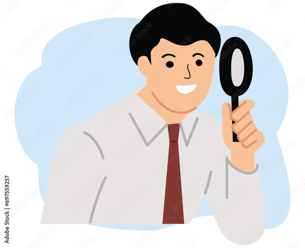 businessman looking using a magnifying glass businessman looking using a magnifying glass