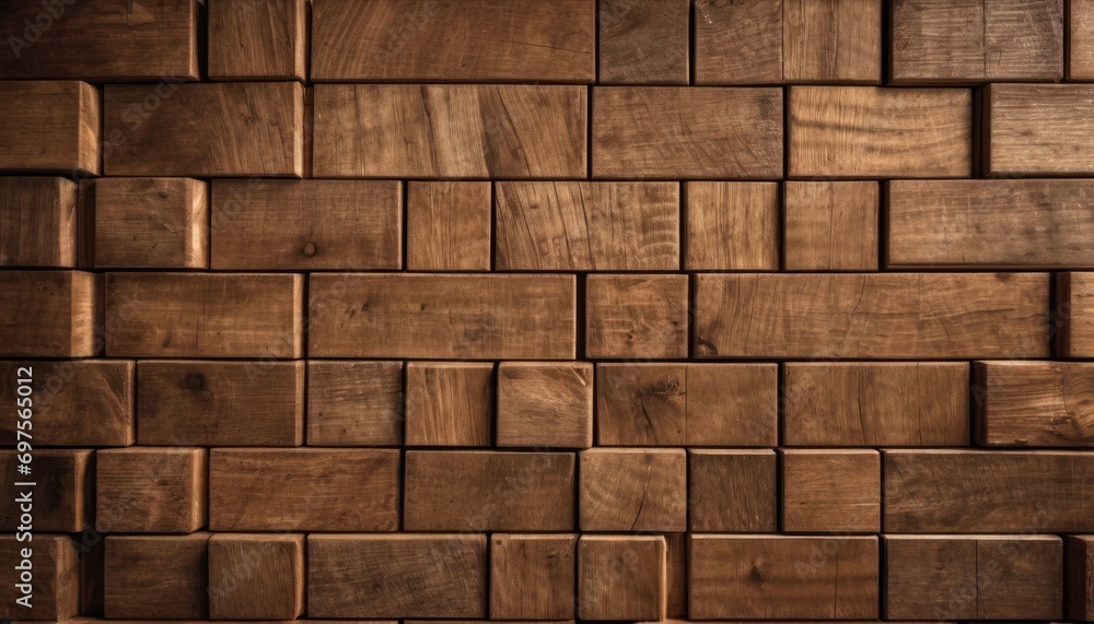  a close up of a wooden wall made out of squares and rectangles of different sizes and shapes, with a wooden floor in the middle of the middle. - obrazy, fototapety, plakaty 