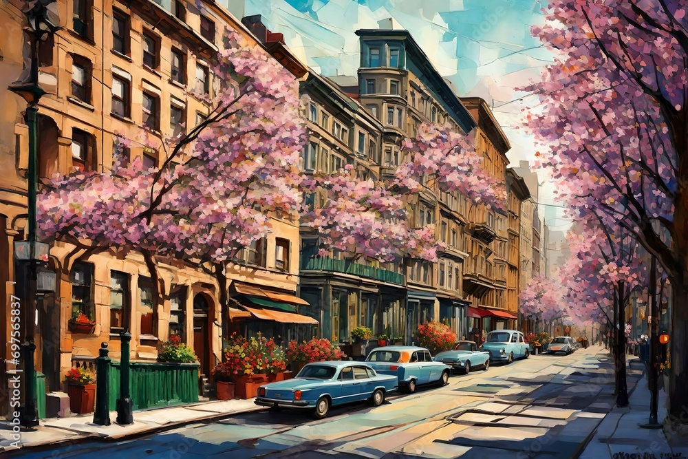 old town street in spring