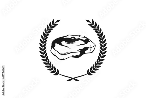 Beef meat logo design with laurel wreath best quality certificate ornament vector template.