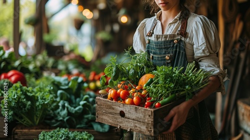 Young Female Farmer Holding Fresh Vegetable Harvest