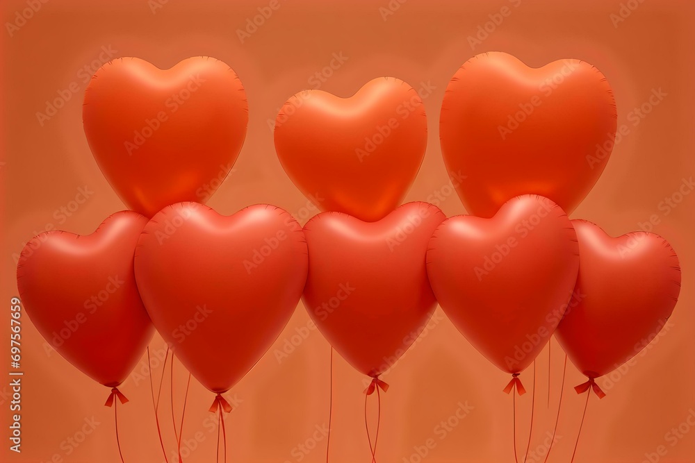 Valentines Day Heart Balloons on Orange Background