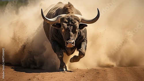 Charging bull in a dynamic ranch setting