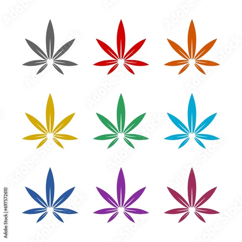 Marijuana leaf icon isolated on white background. Set icons colorful