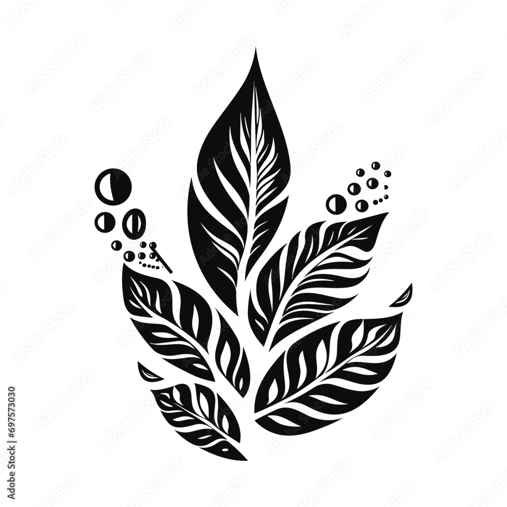 Fototapeta premium Minimalist abstract tribal leaf in black and white.