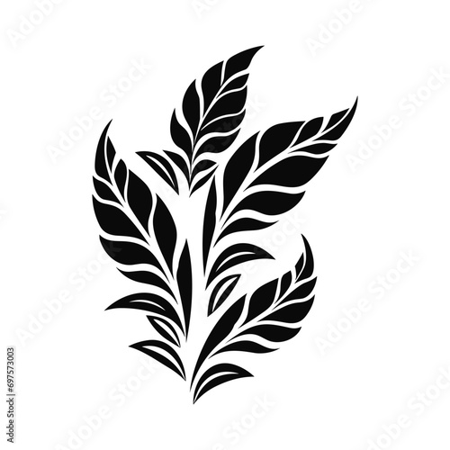 Minimalist abstract tribal leaf in black and white.