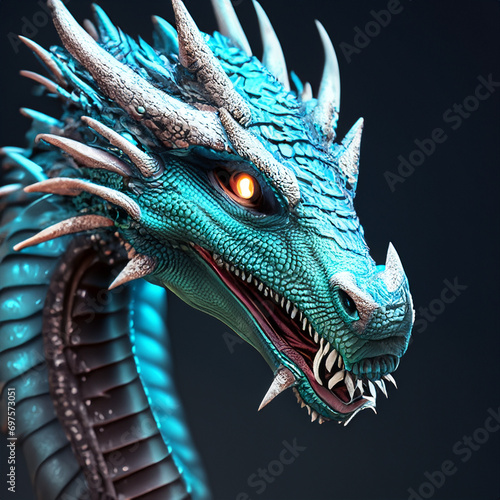 Brightly colored mythical dragon.Realistic detailed dragon art. Dark dragon. Fantasy dragon