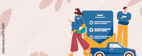 Buy insurance for car flat character vector concept operation illustration
