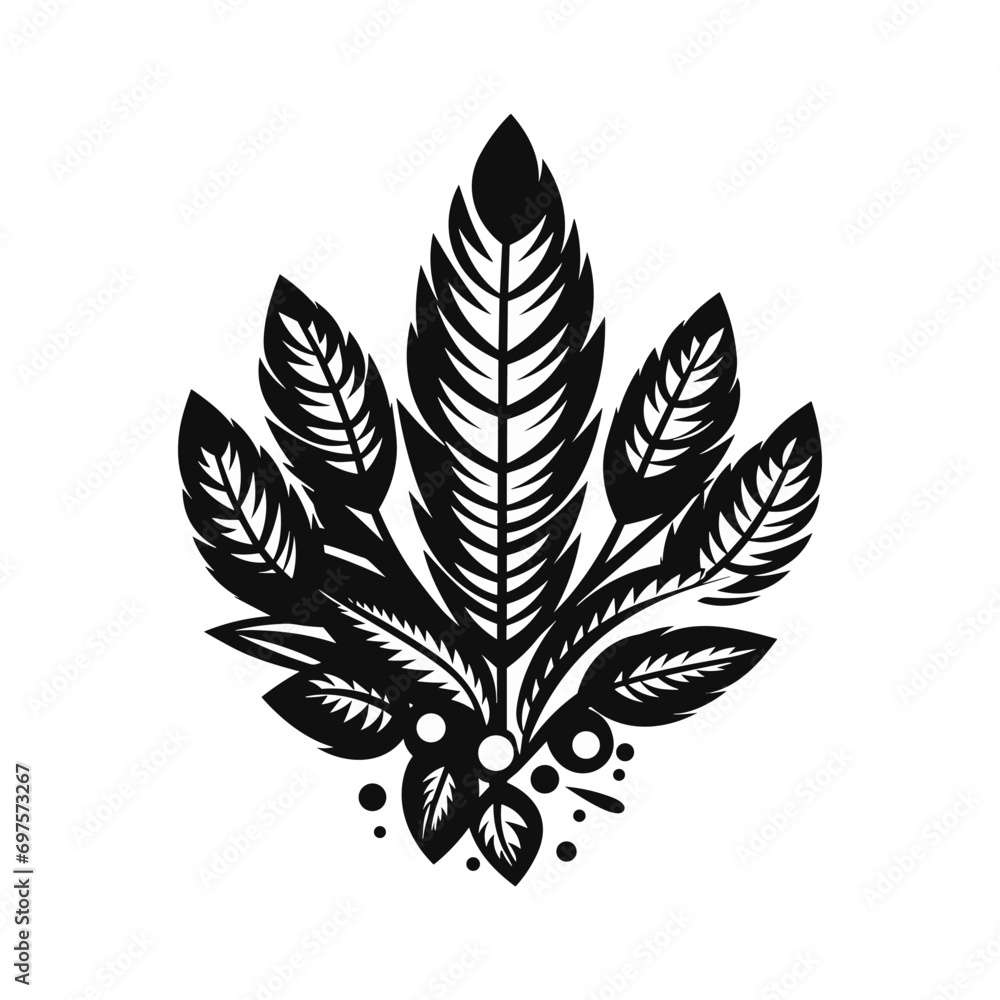 Minimalist abstract tribal leaf in black and white.