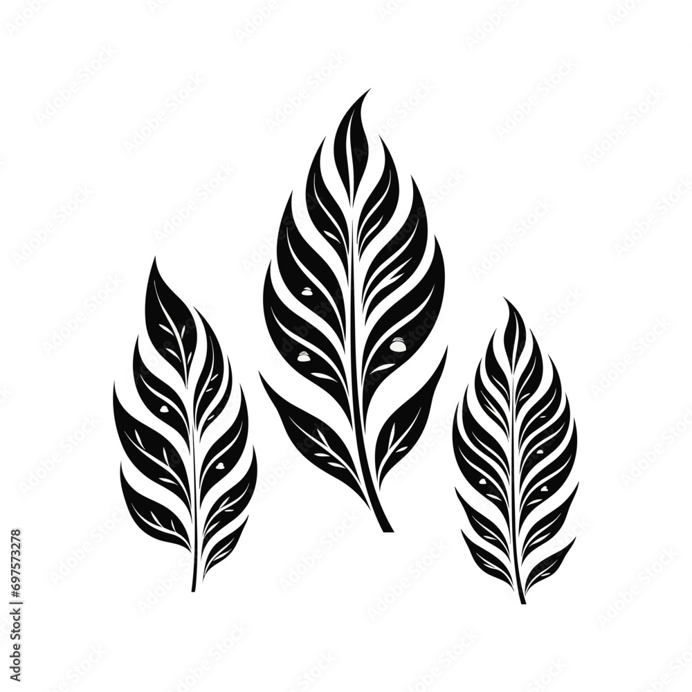 Fototapeta premium Minimalist abstract tribal leaf in black and white.