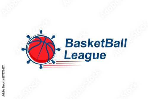 Basket ball with steering ship wheel ornament, Basketball sports on a cruise ship.