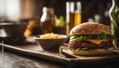 Classic Cheeseburger with Sesame Bun and Side of Fries