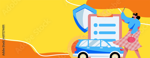 Buy insurance for car flat character vector concept operation illustration
