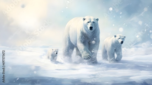Polar bear with her children