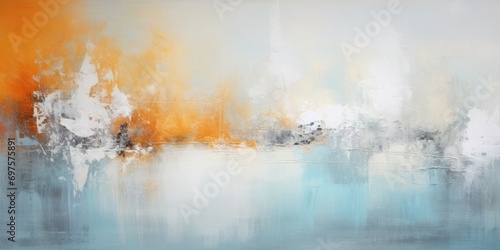 Splashes of paint in varying hues and textures tired throughout a canvas creating a multidimensional Abstract wallpaper background background with watercolor. abstract painting with blues and oranges.