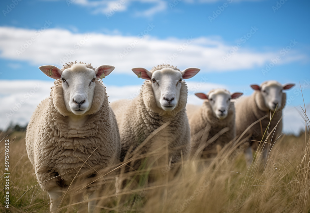 Gentle Gaze: A Flock of Sheep Amidst Golden Fields Gentle Gaze: A Flock of Sheep Amidst Golden Fields