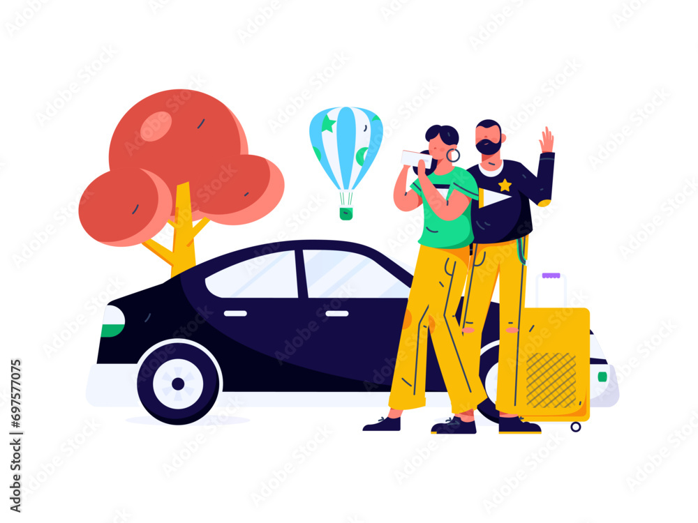 Flat vector concept operation hand drawn illustration of people taking a taxi
Flat vector concept operation hand drawn illustration of people taking a taxi