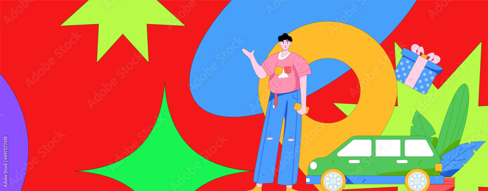 Fototapeta premium Flat vector concept operation hand drawn illustration of people taking a taxi 