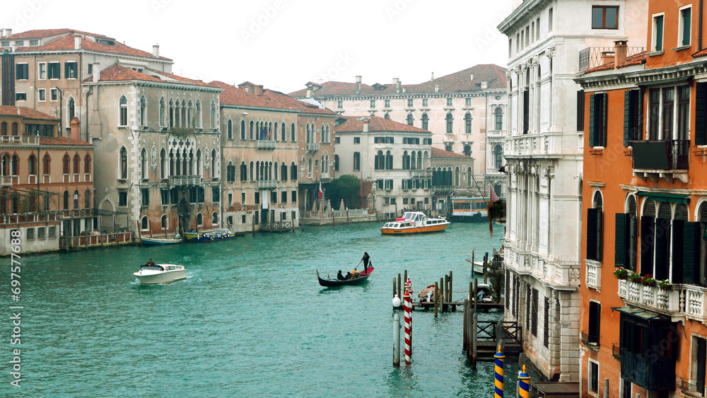 Venice in winter. Uncrowded Grand Canal. Looking north-west from Ponte dell'Accademia bridge. - obrazy, fototapety, plakaty 