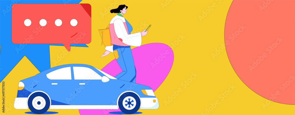 Naklejka premium Flat vector concept operation hand drawn illustration of people taking a taxi 