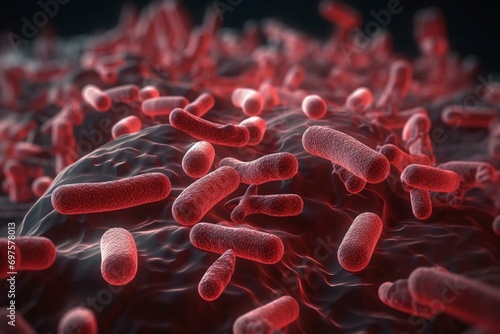Red colored multiple antibiotic resistant Pseudomonas aeruginosa bacterium - 3d illustration. Generative AI photo