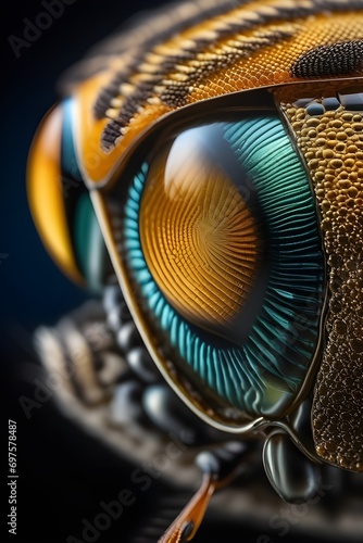 Close-up image that highlights the intricate facets and patterns of a compound insect eye, background image, generative AI
