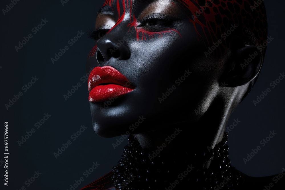 Portrait of modern black woman fashion model with vibrant make up. AI generative art