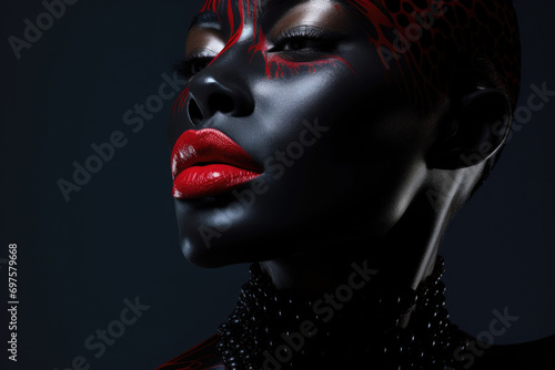 Portrait of modern black woman fashion model with vibrant make up. AI generative art