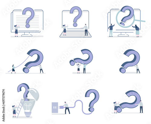 flat design illustration set ,business people  with question mark