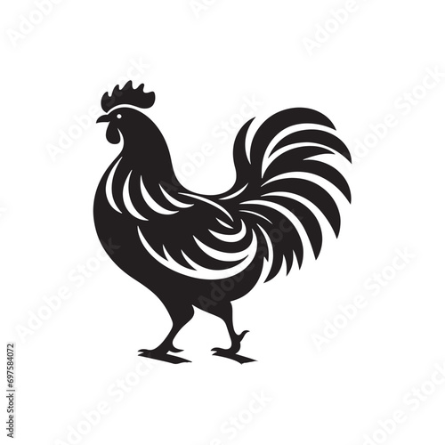 Hen and Cock Silhouette: Golden Hour on the Farm, Sunlit Landscape, and Silhouetted Agriculture Elements in Idyllic Scene - Minimallest silhouette of farm
