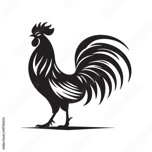 Hen and Cock Silhouette: Nocturnal Farm Life, Starlit Sky, and Serene Silhouetted Landscape in Calming Night Scene - Minimallest silhouette of farm

