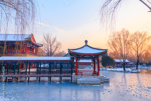 Canvas Print The scenery of Grand View Garden after snow in Beijing in winter