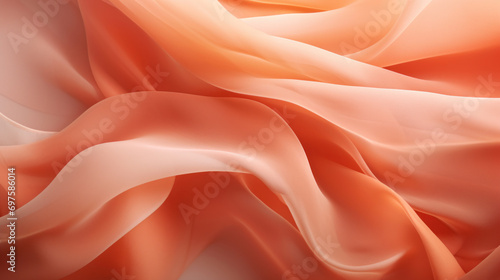 Soft coral satin fabric draped with graceful folds, offering a delicate and romantic background with a smooth texture.