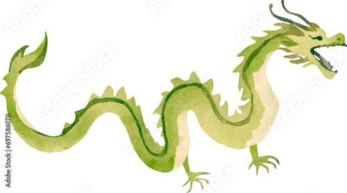 水彩タッチの緑色の東洋の龍のイラスト © momomi12