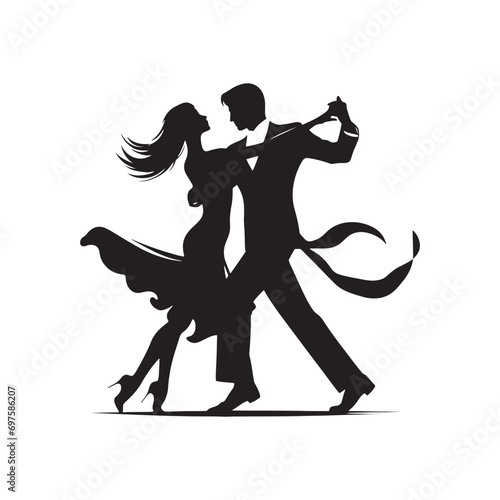 Floral Ballet: Silhouette of Couple Dance Amidst Blooming Gardens, Their Movements Echoing the Grace of Nature's Dance - Minimallest black vector
