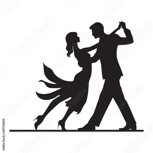 Silhouette of Couple Dance: Expressive Shadows of Two Souls, Dancing in Synchrony, Embodied in Graceful Motion - Minimallest black vector
