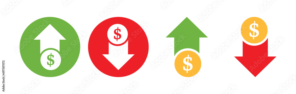 Up and down dollar arrow vector icon, Dollar increase decrease icon in flat style Up and down dollar arrow vector icon, Dollar increase decrease icon in flat style