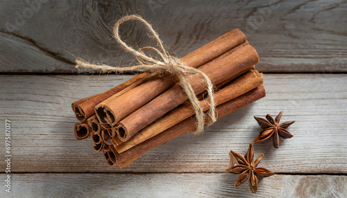 Aromatic Elegance - Cinnamon Sticks Close-Up. Abstract background wallpaper.