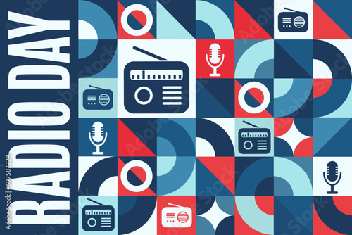 World Radio Day. February 13. Holiday concept. Template for background, banner, card, poster with text inscription. Vector EPS10 illustration.