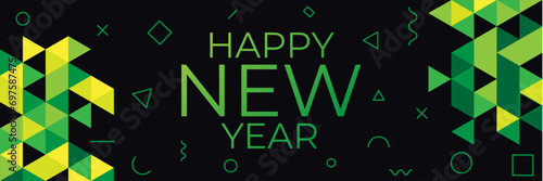happy new year banner design in green color theme 