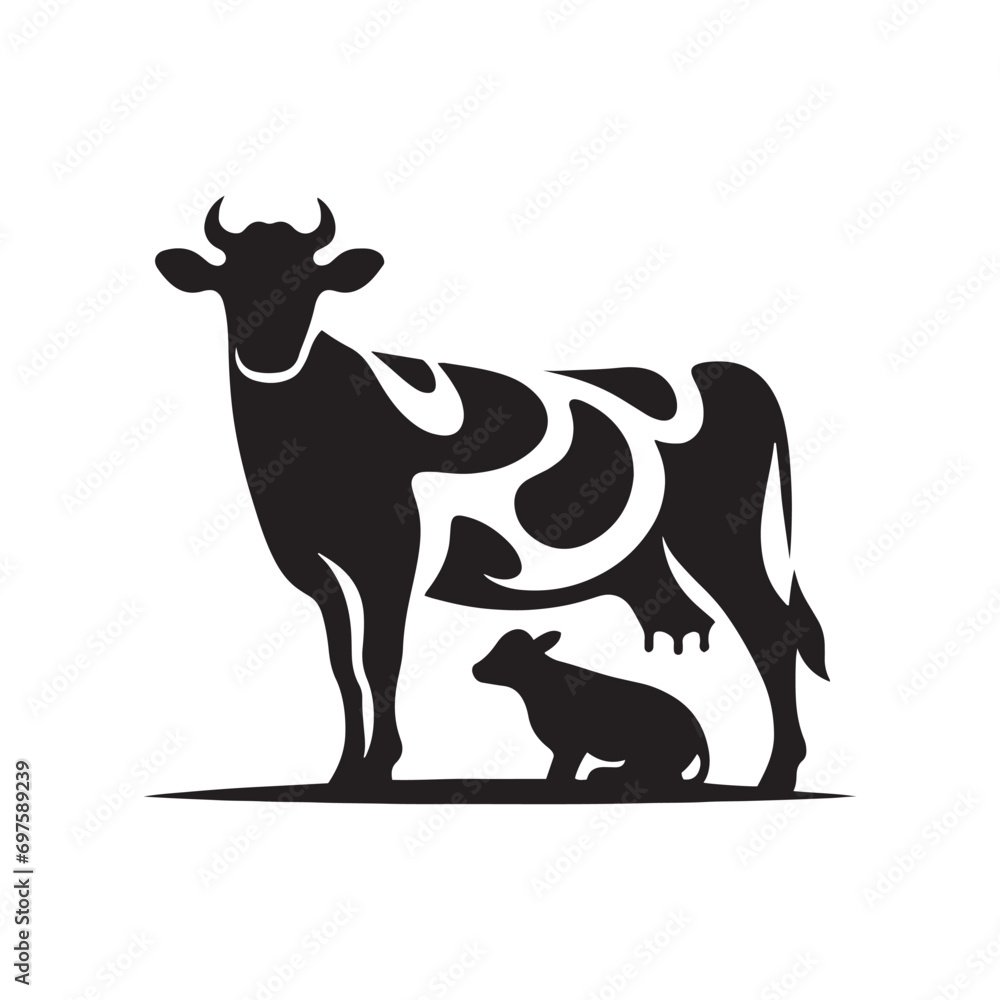 Sunset Cow Silhouette in Farmland: Evening Shadows, Twilight Beauty, and Silhouetted Countryside Scenes
