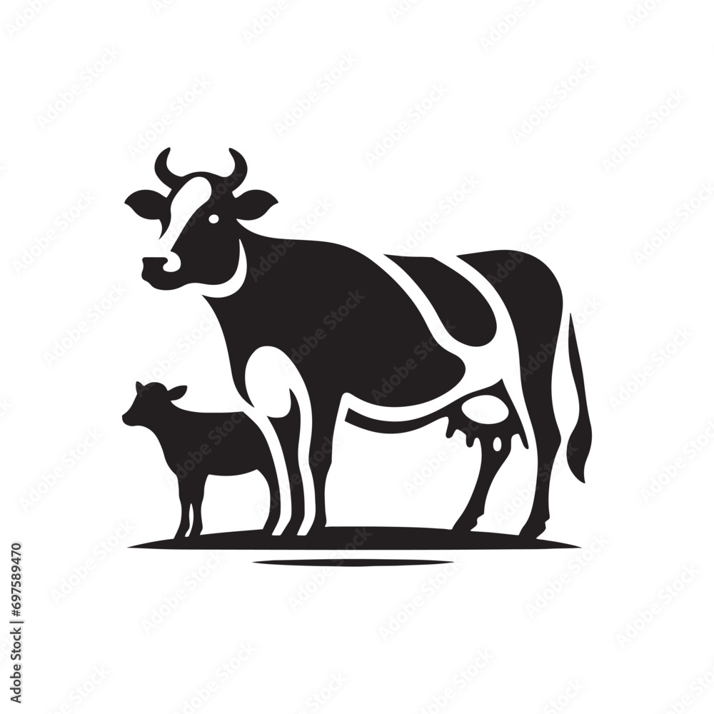 Morning Cow Silhouette Harmony: Sunrise Meadows, Grazing Livestock, and Silhouetted Agricultural Tranquility
